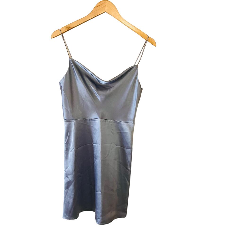 Topshop Satin Cowl Neck Spagetti Strap Dress Size 2 Light Blue - Picture 2 of 9